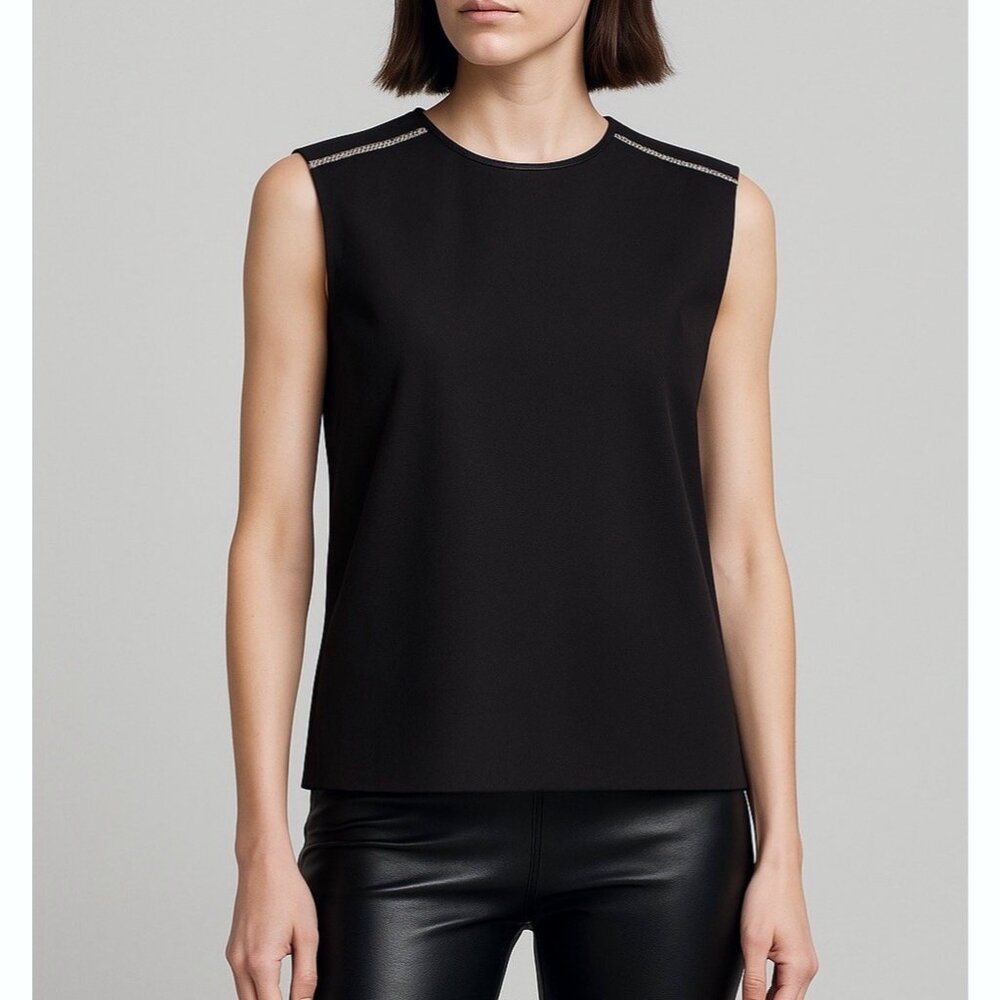 Helmut Lang Black Leather Trim Python Accent Top Womens Medium Chic Luxury Edgy